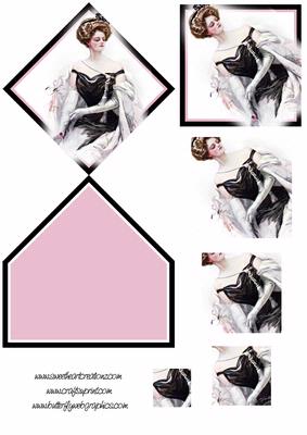 Elegant Lady in Black, Pink and White Diamond Top