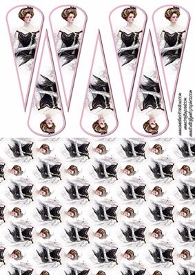Elegant Lady in Black, Pink and White Fan Blade