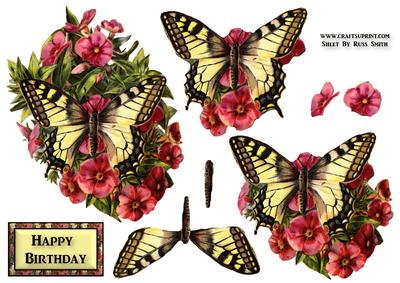 Butterfly & Flowers Decoupage Sheet