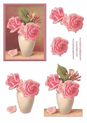 Pink Roses in Vase Decoupage