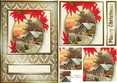 Snow Scene & Poinsettias Quick Card