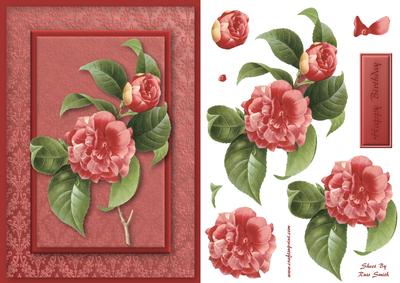 Pink Flowers on Damask Quick Card