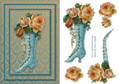 Blue Boot & Flowers Card Front