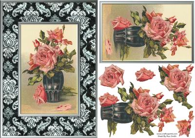 Pink Roses on Damask Quick Card