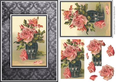 Pink Roses in Vase Quick Card