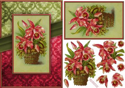 Basket of Pink Flowers Quick Card