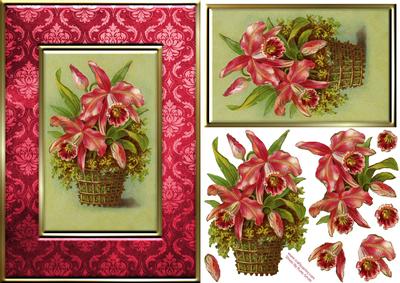 Basket of Pink Flowers Quick Card