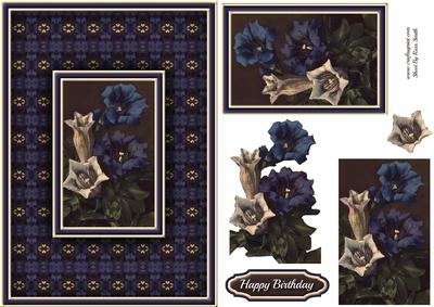 Dark Blue & White Flowers Quick Card