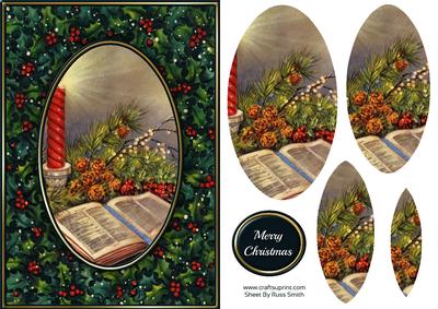 Bible, Candle & Holly Quick Card