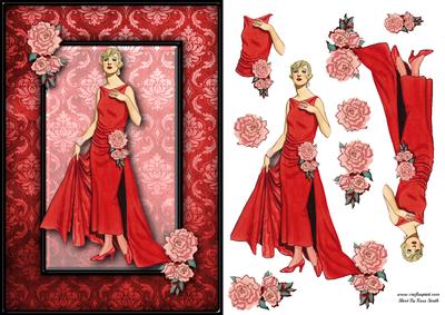 Lady in Red with Roses Quick Card