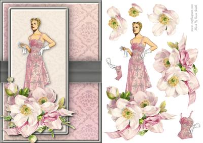 Lady in Pink with Flowers Quick Card