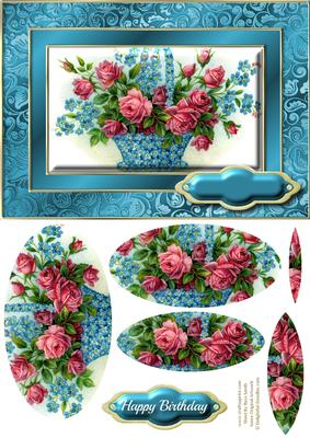 Basket of Pink Roses Fancy Quick Card