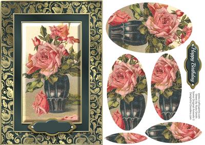 Vase of Pink Roses Fancy Quick Card
