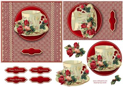 Teacup, Lace & Red Roses 6x6 Quick Card