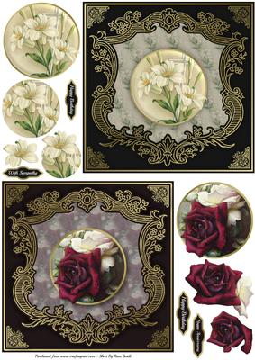 Dramatic Roses & Lilies 2 on 1 Decoupage Sheet