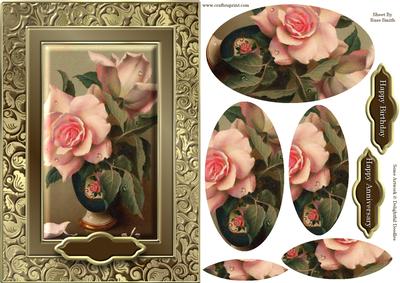 Pink Roses in Vase Fancy Quick Card