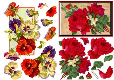 Bright Pansies & Red Roses Duodecoupage