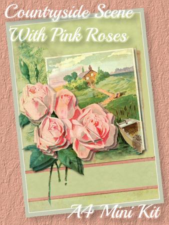 Countryside Scene with Pink Roses A4 Mini Kit