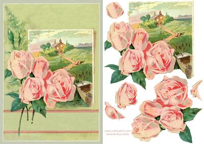 Countryside Scene with Pink Roses Quick Card