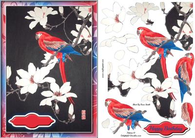 Oriental Flowers & Parrot Quick Card