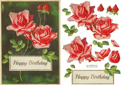Red Roses Vintage Birthday Quick Card