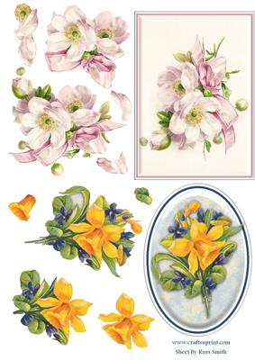 Daffodil & Pink Flowers Duodecoupage