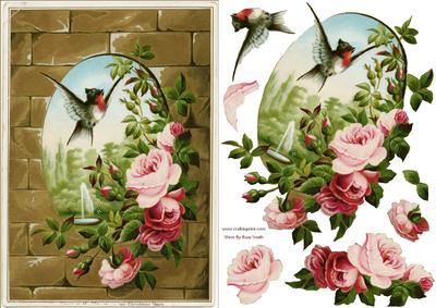Vintage Roses & Bird Quick Card