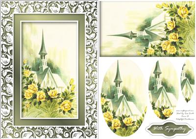 Church and Yellow Roses Fancy Quick Card