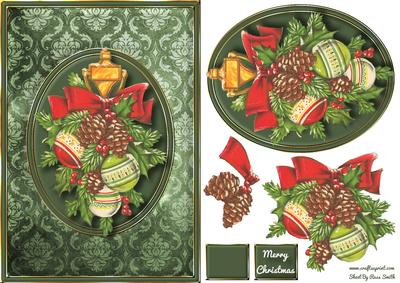 Christmas Decorations on Damask Quick Card