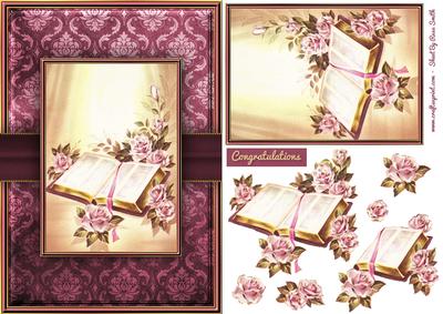 Open Book and Purple Roses Quick Card
