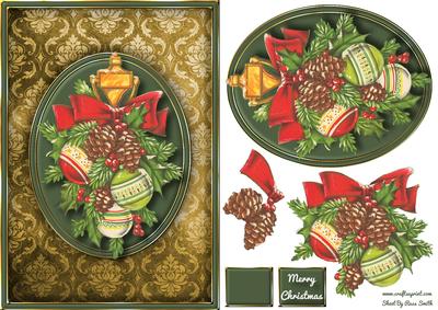 Christmas Decorations on Damask Quick Card - Gold