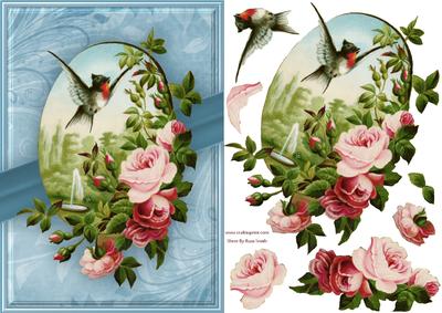 Vintage Bird and Roses Quick Card