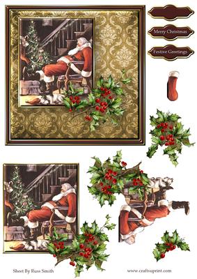 Sleeping Santa and Holly 6x6 Quick Card