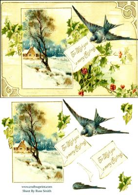 Christmas Bird & Holly Quick Card