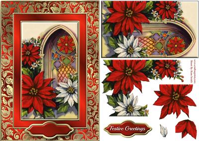 Poinsttias and Stained-glass Window Fancy Quick Card