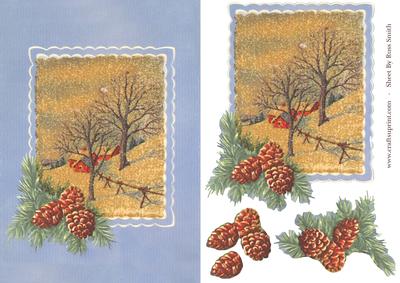 Snow Scene & Pine Cones Quick Card