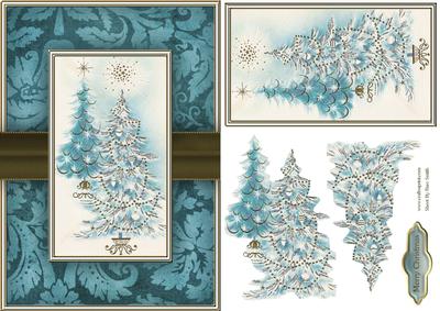 Fancy Blue Christmas Trees Quick Card