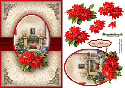 Fireplace & Poinsettias Quick Card