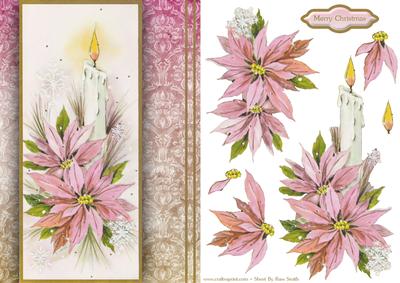 Pink Poinsettias & Candle Quick Card