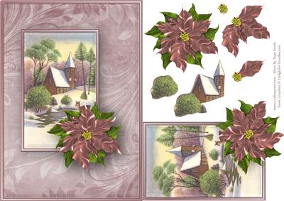 Snowy Church & Poinsettias Quick Card