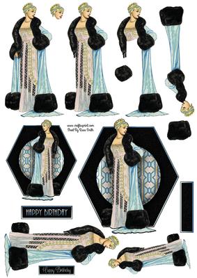 Lady in Black and Blue Decoupage