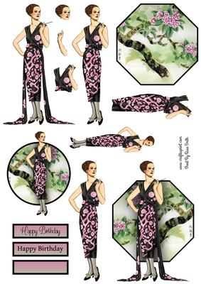 Lady in Black and Pink Decoupage