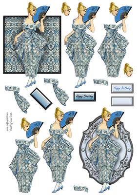 Lady in Blue with Fan Decoupage