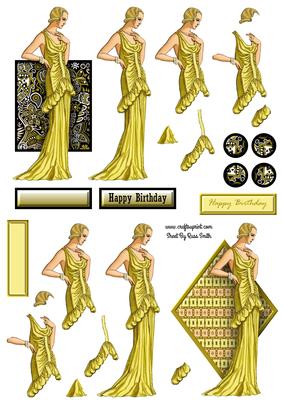 Lady in Yellow Dress Decoupage