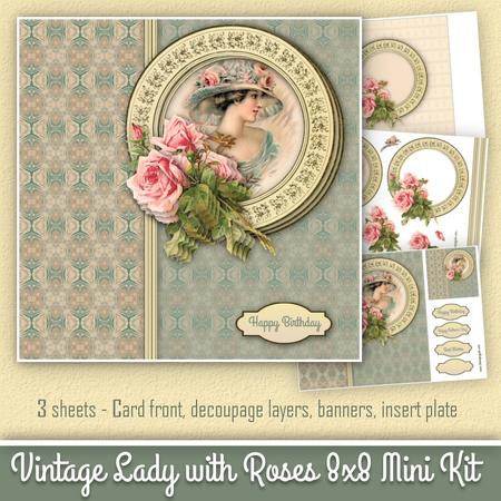 Vintage Lady with Roses 8x8 Mini Kit