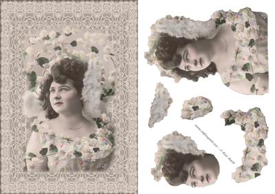 Lady with Lace and Flowers Card Front