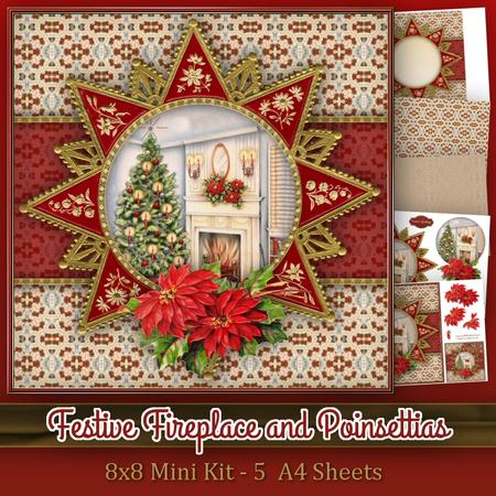 Festive Fireplace and Poinsettias 8x8 Mini Kit