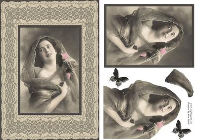 Lady in Brown, Cream and Pink Card Front