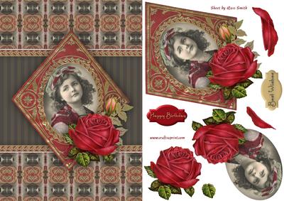 Girl with Striking Red Rose Quick Card