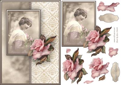 Lady with Pink Rose Quick Card